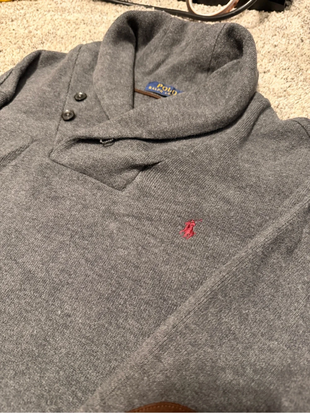 Polo by Ralph Lauren Gray Shawl Collar Pullover with Red Pony
